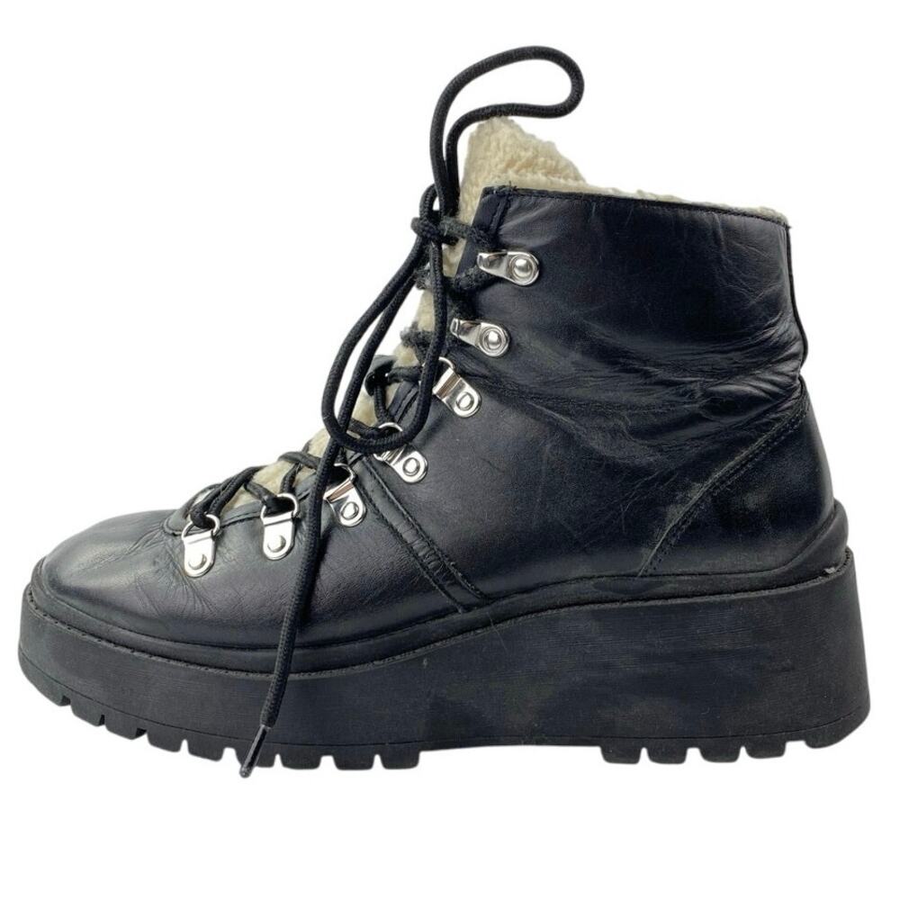 Aqua Miranda Women's Black Lace Up Round Toe Lug Sole Faux Fur Hiker Boots 8